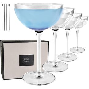 The Remy Coupe - Set of 4, 8oz Handblown Premium Crystal Martini Glasses for Cocktail, Gin & Tonic, Cosmopolitan, Manhattan, Bar, Fancy Mixology, etc. Modern Angle Drinking Glassware in Saudi Arabia