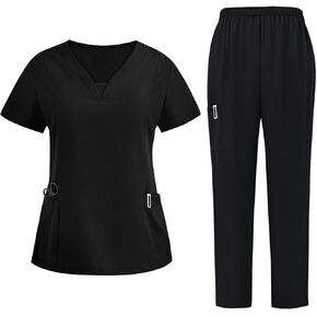 Womens Scrub Sets Stretch Short Sleeve Scrubs Tops Elastic Waist Pants with Pockets Healthcare Nursing Uniform in Saudi Arabia