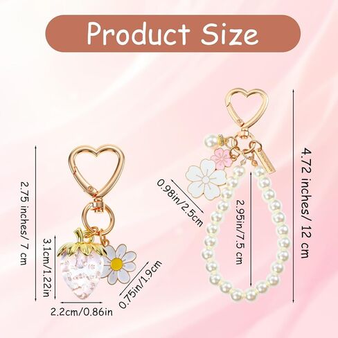 2pcs سلسلة مفاتيح الفراولة اللطيفة ، سحر حقيبة ، محفظة ، إكسسوارات للسيارات للبنات ، كاواي زهرة ، هدية سلسلة هدية لعيد عيد ميلاد عيد الأم عيد الحب in Kuwait