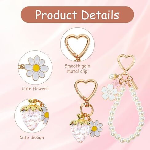 2pcs سلسلة مفاتيح الفراولة اللطيفة ، سحر حقيبة ، محفظة ، إكسسوارات للسيارات للبنات ، كاواي زهرة ، هدية سلسلة هدية لعيد عيد ميلاد عيد الأم عيد الحب in Kuwait