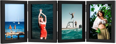 4 إطارات صور 4 قابلة للطي مقاس 4 × 6 بوصات إطار صورة مفصلي من خشب إم دي إف إطار صورة ريفي لسطح المكتب إطار أكريليك إطار صور عائلية لعيد الميلاد وعيد الشكر وعيد الميلاد وحبيب العائلة حامل عمودي على سطح الطاولة in Kuwait