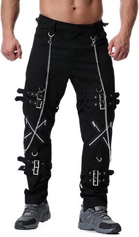 Men's Steampunk Gothic Hip Hop Party Cosplay Punk Rock Techwear Pants Edgy Streetwear with Chain in Saudi Arabia
