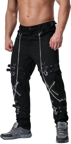 Men's Steampunk Gothic Hip Hop Party Cosplay Punk Rock Techwear Pants Edgy Streetwear with Chain in Saudi Arabia