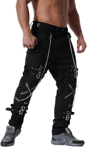 Men's Steampunk Gothic Hip Hop Party Cosplay Punk Rock Techwear Pants Edgy Streetwear with Chain in Saudi Arabia