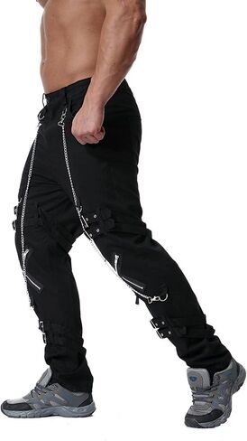 Men's Steampunk Gothic Hip Hop Party Cosplay Punk Rock Techwear Pants Edgy Streetwear with Chain in Saudi Arabia