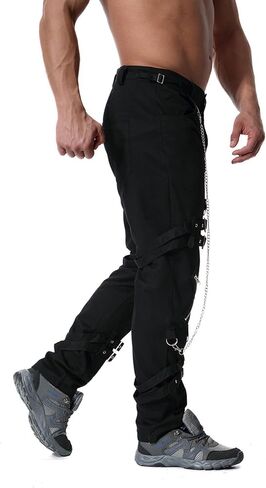 Men's Steampunk Gothic Hip Hop Party Cosplay Punk Rock Techwear Pants Edgy Streetwear with Chain in Saudi Arabia