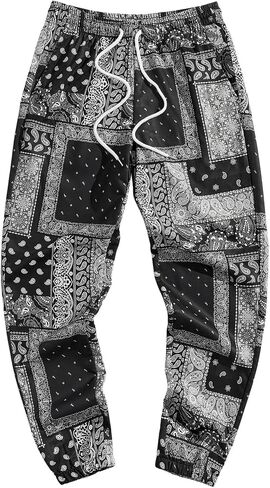 SHENHE Men's Paisley Print Jogger Pants Drawstring Elastic Waist Hippie Boho Pants Trousers in Saudi Arabia