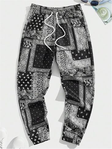 SHENHE Men's Paisley Print Jogger Pants Drawstring Elastic Waist Hippie Boho Pants Trousers in Saudi Arabia