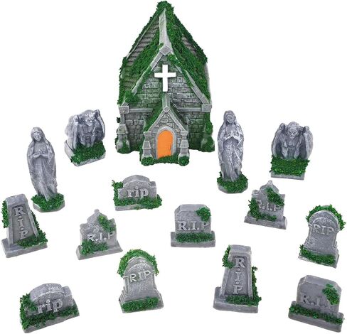 Rileryan 15 PCS Miniature Church Tombstones Gargoyle Virgin Figurines DIY Graveyard Scenes for Halloween Village Decorations Accessories Wargame Terrain Scenery in Saudi Arabia