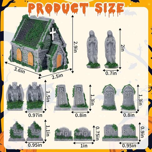 Rileryan 15 PCS Miniature Church Tombstones Gargoyle Virgin Figurines DIY Graveyard Scenes for Halloween Village Decorations Accessories Wargame Terrain Scenery in Saudi Arabia