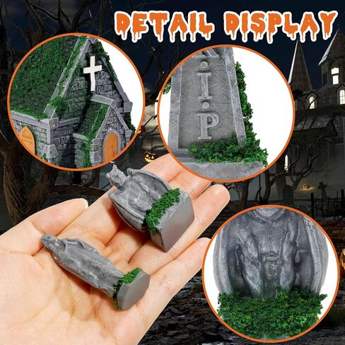 Rileryan 15 PCS Miniature Church Tombstones Gargoyle Virgin Figurines DIY Graveyard Scenes for Halloween Village Decorations Accessories Wargame Terrain Scenery in Saudi Arabia