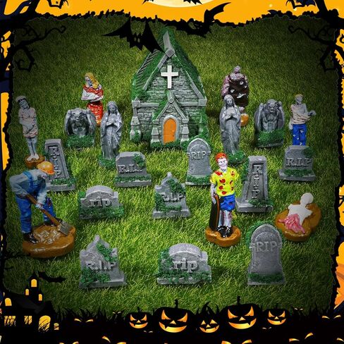 Rileryan 15 PCS Miniature Church Tombstones Gargoyle Virgin Figurines DIY Graveyard Scenes for Halloween Village Decorations Accessories Wargame Terrain Scenery in Saudi Arabia