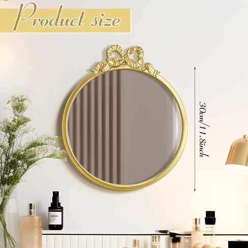 Chunful 2 Pcs Vintage Gold Round Wall Mirror 11.8 Inch Small Bow Circle Mirror Farmhouse Baroque Antique Vanity Gold Frame Hanging Wall Decor for Bathroom Bedroom Living Room Hallway Dressing Table in Saudi Arabia
