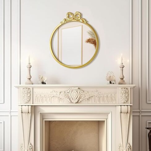 Chunful 2 Pcs Vintage Gold Round Wall Mirror 11.8 Inch Small Bow Circle Mirror Farmhouse Baroque Antique Vanity Gold Frame Hanging Wall Decor for Bathroom Bedroom Living Room Hallway Dressing Table in Saudi Arabia