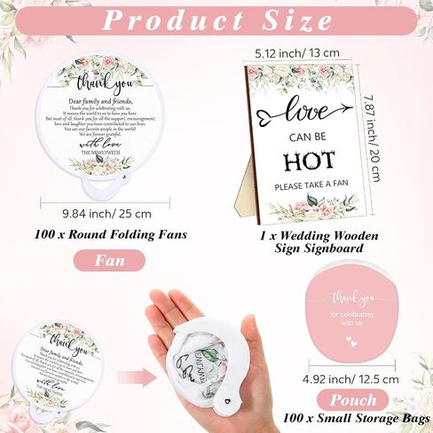 Wenqik Wedding Favors for Guests 1 Wedding Wooden Sign 100 Wedding Hand Fans Bulk Foldable Round Fans with Storage Bags for Bridal Shower Gifts Wedding Party Souvenirs, Greenery in Saudi Arabia