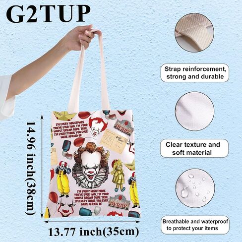 G2TUP Horror Clown Tote Bag Horror Movie Lover Gift Welcome To Derry Clown Shoulder Bag Horror Movie Theme Merch in Saudi Arabia