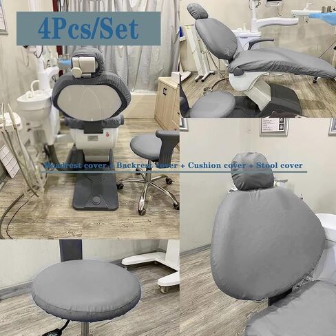 100% Waterproof PU Leather Dental Chair Covers, 4Pcs/Set Round Bar Stool Covers Dental Chair Seat Cover Backrest Protector for Dentist Equipment (Color : Dark Blue) in Saudi Arabia