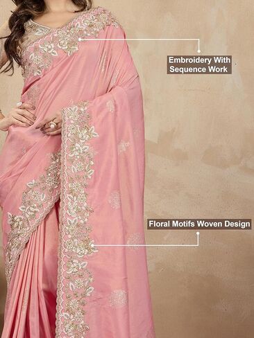 TRENDMALLS Women's Jacquard Silk Embroidery work Saree with Unstitch Blouse Piece (K1064-Green) in Kuwait