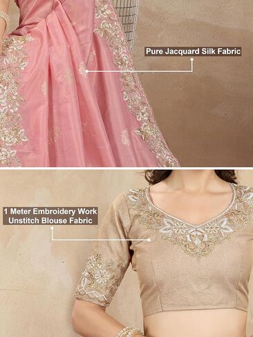 TRENDMALLS Women's Jacquard Silk Embroidery work Saree with Unstitch Blouse Piece (K1064-Green) in Kuwait