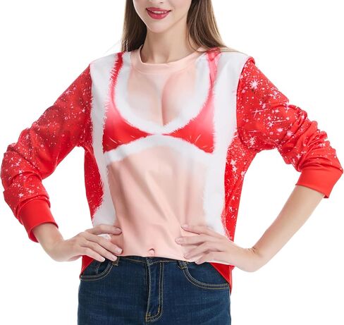 *daisysboutique* Unisex Women Men Christmas Ugly Shirt Funny Halloween 3D Effect Graphic Costume Holiday Pullover in Kuwait