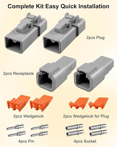 2 Pin Way DTP Series Connector ، 14-12 AWG 25A موصل التوصيل الكهربائي المضاد للماء مع حجم 12 الصلبة ، 2 مجموعة in Kuwait