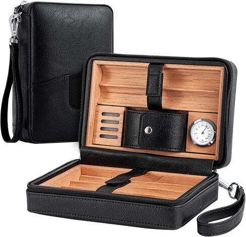 leather cedar cood humidor case, portable travel humidor box with humidifier,Capacity: 6 pcs(Brown) in Saudi Arabia