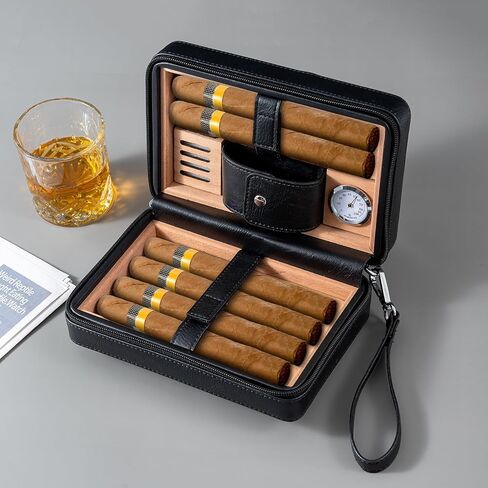 leather cedar cood humidor case, portable travel humidor box with humidifier,Capacity: 6 pcs(Brown) in Saudi Arabia