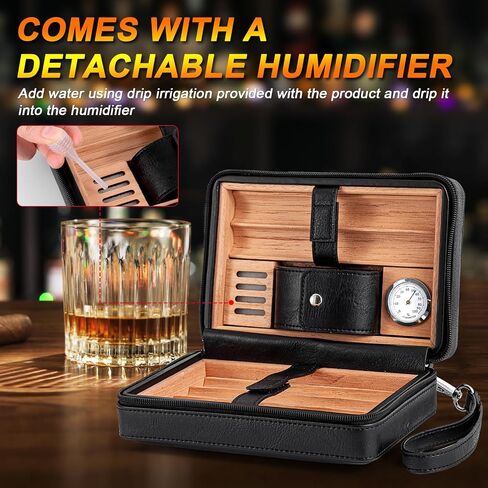 leather cedar cood humidor case, portable travel humidor box with humidifier,Capacity: 6 pcs(Brown) in Saudi Arabia
