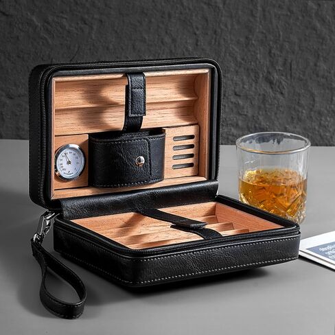 leather cedar cood humidor case, portable travel humidor box with humidifier,Capacity: 6 pcs(Brown) in Saudi Arabia