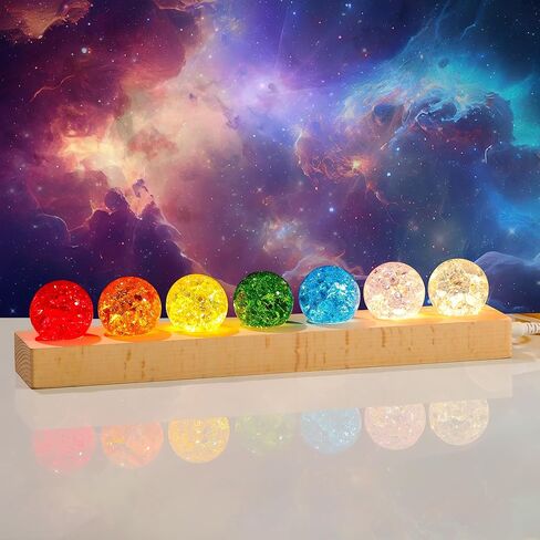 Ornalrist 7 Chakra Natural Healing Spheres with Wooden LED Light Base Crystal Quartz Ball for Meditation Positive Energy Night Light Home Decor in Saudi Arabia