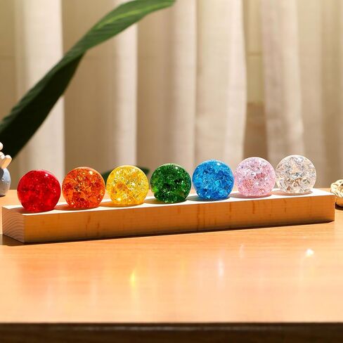 Ornalrist 7 Chakra Natural Healing Spheres with Wooden LED Light Base Crystal Quartz Ball for Meditation Positive Energy Night Light Home Decor in Saudi Arabia