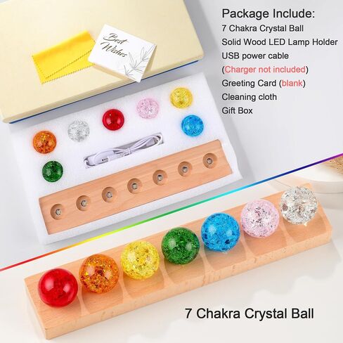 Ornalrist 7 Chakra Natural Healing Spheres with Wooden LED Light Base Crystal Quartz Ball for Meditation Positive Energy Night Light Home Decor in Saudi Arabia