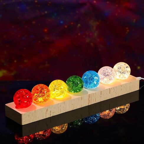 Ornalrist 7 Chakra Natural Healing Spheres with Wooden LED Light Base Crystal Quartz Ball for Meditation Positive Energy Night Light Home Decor in Saudi Arabia