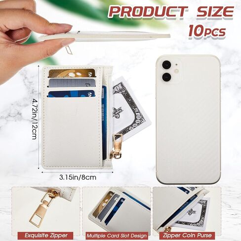 Abbylike 20 Pcs Wallet Bulk Men Slim Minimalist Leather Wallet Card Holder Front Pocket RFID Blocking Wallet with Zipper for Men and Women DIY Church Gift(White) in Kuwait