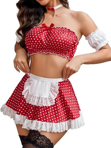 Avidlove Sexy Maid Lingerie for Women Cosplay Lingerie Set Contrast Lace Maid Costume Set(5pack) in Saudi Arabia