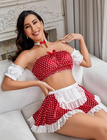 Avidlove Sexy Maid Lingerie for Women Cosplay Lingerie Set Contrast Lace Maid Costume Set(5pack) in Saudi Arabia