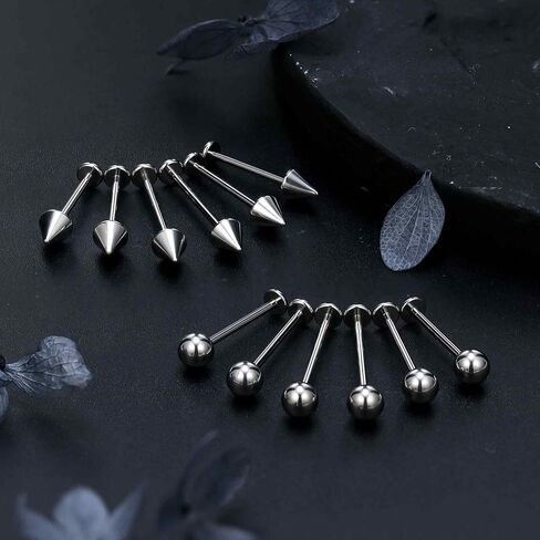 Ruifan ASTM F136 Titanium Cheek Piercing Jewelry Barbell 16G 14G Externally Threaded Flat Back Tongue Rings Ball Spike Titanium Labret Body Piercing Jewelry for Women Men 14mm 16mm 19mm in Saudi Arabia