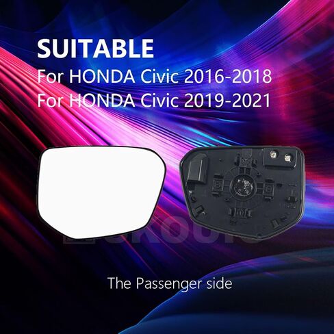 Glass Passenger Side Mirror Plass Honda Civic 2016-2021 ، لـ Honda Envix 2018-2022 ، لـ Honda Crider 2019-2022 ، Glass Side Mirror Hunda Honda Civic 2017 2018 2018 2019 2020 2021 in Saudi Arabia