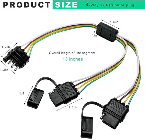 4 Way y-splitter clop ، ذكر إلى أنثى مزدوجة 4 دبوس موصل تمديد توصيل الأسلاك ، محول توصيل ومقاوم للماء عالمي لمصابيح LED LID Light Bar Trailer in Saudi Arabia