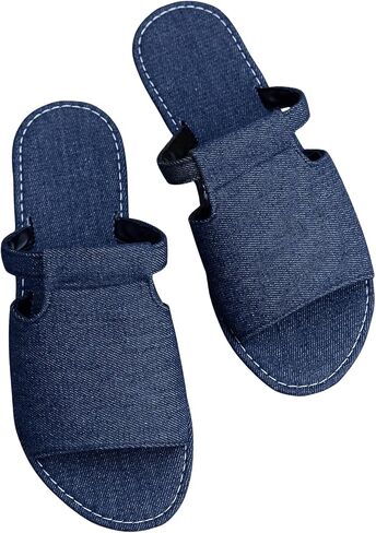 GORGLITTER Women's Denim Jean Flat Sandals Wide Width Rainbow Open Toe Dressy Slide Sandal in Saudi Arabia