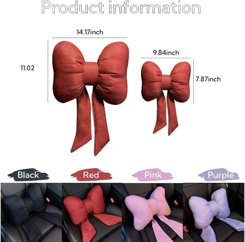 4 Pack Butterfly Bow Car Headrest Pillow Set Car Seat Neck Pillow and Lumbar Support Pillow Cotton Linen Car Headrest Pillow Set for Driving Travelling Office Home Decor in Kuwait