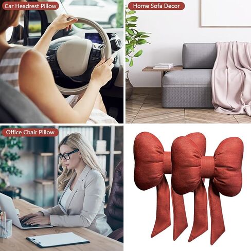 4 Pack Butterfly Bow Car Headrest Pillow Set Car Seat Neck Pillow and Lumbar Support Pillow Cotton Linen Car Headrest Pillow Set for Driving Travelling Office Home Decor in Kuwait