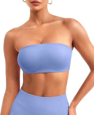 VOYJOY Women Strapless Bandeau Bra Wireless Padded Sports Bra Tube Top Seamless Stretchy Workout Bralette in Saudi Arabia