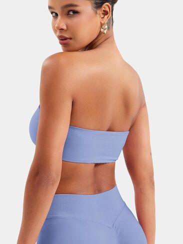 VOYJOY Women Strapless Bandeau Bra Wireless Padded Sports Bra Tube Top Seamless Stretchy Workout Bralette in Saudi Arabia