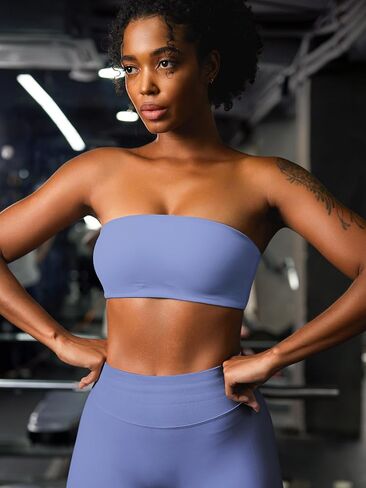 VOYJOY Women Strapless Bandeau Bra Wireless Padded Sports Bra Tube Top Seamless Stretchy Workout Bralette in Saudi Arabia