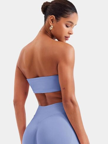 VOYJOY Women Strapless Bandeau Bra Wireless Padded Sports Bra Tube Top Seamless Stretchy Workout Bralette in Saudi Arabia