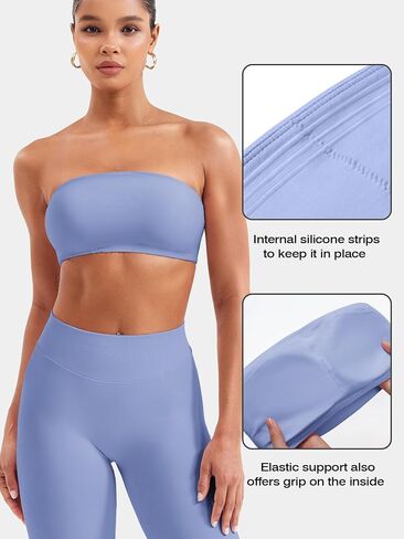 VOYJOY Women Strapless Bandeau Bra Wireless Padded Sports Bra Tube Top Seamless Stretchy Workout Bralette in Saudi Arabia