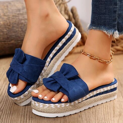 أسافين الإسبادريليس للنساء الصنادل للنساء Slides Sandals Bow Knot Espadrille Platfor in Kuwait
