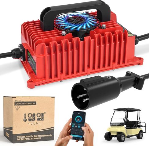 10L0L 15A/48V CART CART CARTHRAGE مع سلك OBC متوافق مع Club Car DS & Prectent ، قم بترقية وظيفة Bluetooth App ، IP67 مقاومة للماء ، ويدعم 3 أنواع من شحن البطارية (أحمر) in Kuwait