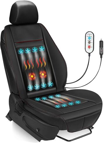 2025 Upgraded 16 Fans Cooling Car Seat Cover Front Seat 3-in-1 Ventilated & Massage Cooling Car Seat Cushion 12V Summer Driver Seat Cooler for Vehicle Black 1PCS (3 in 1, 16 Fans) in Kuwait
